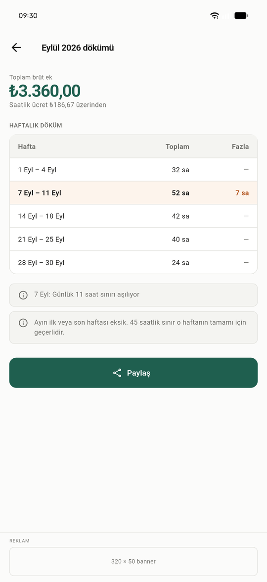 Mesai Defteri ekran görüntüsü 2
